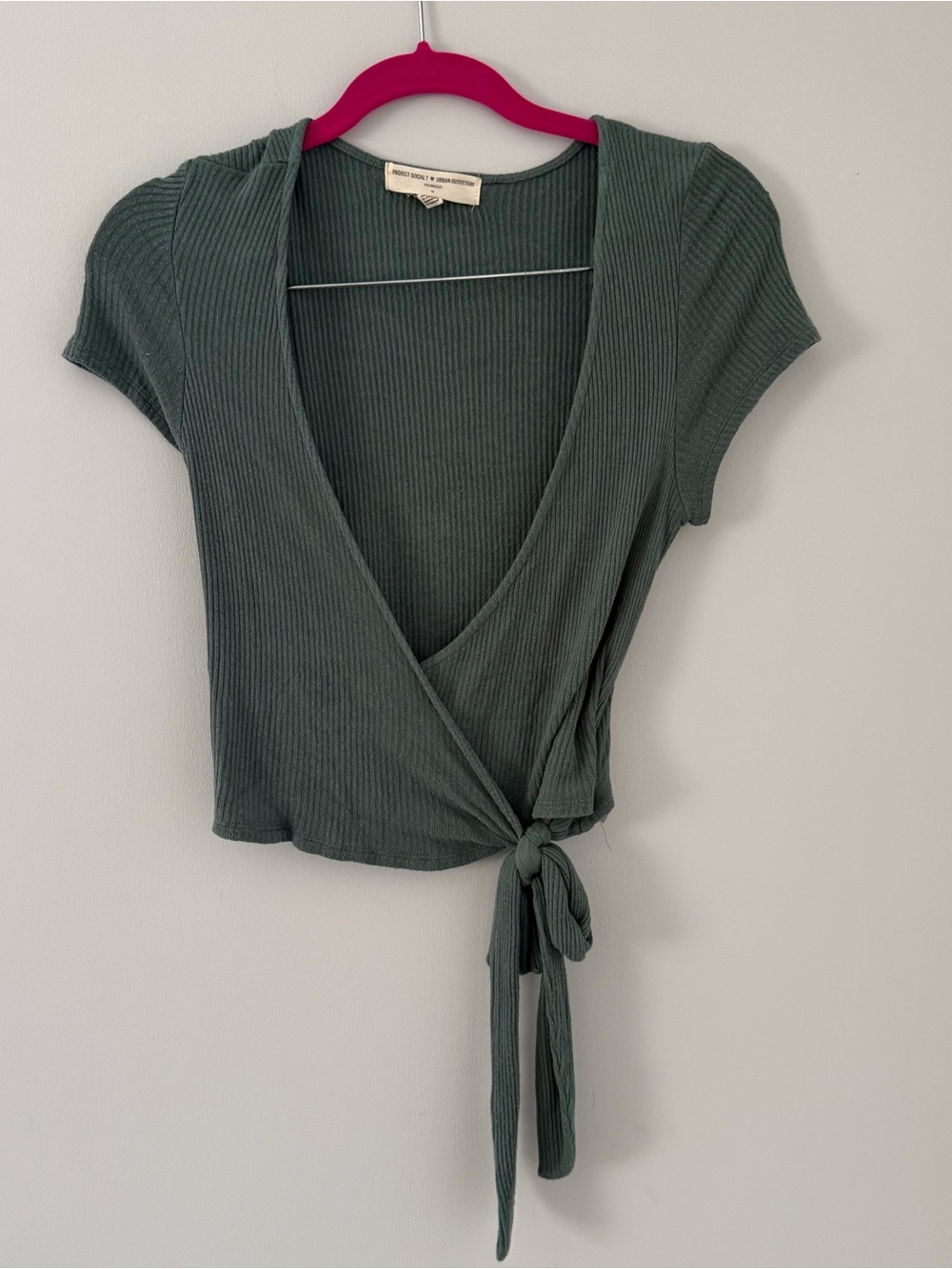 Urban Outfitters Project Social Tee Ribbed Wrap Crop Top in Slate Green